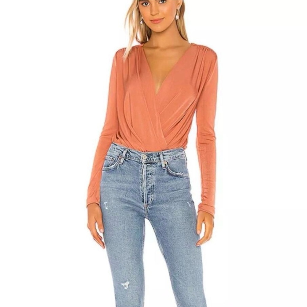Free People coral rust orange Long Sleeve Wrap Bodysuit - Picture 6 of 6